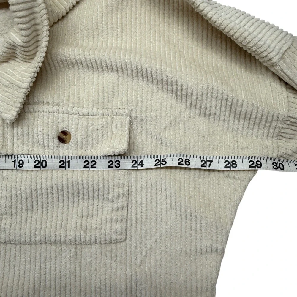 RSQ Mens Cream Wide Wale Corduroy Button Down Shirt Raw Hem XL Oversized Shacket